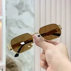 Óculos de Sol Feminino masculino Hexagonal retangular tendencia 2027 moda metal unissex dourado marrom ou preto