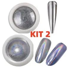 Pó Cromo Holografico Prata Metalizado Glitter Unhas Chrome KIT 1/2UNID
