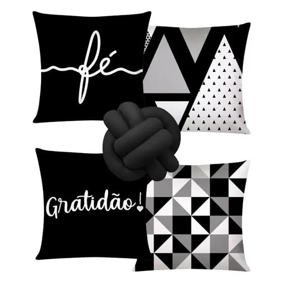 Kit c/ 4 Capas de Almofada Decorativas 42x42 + 1 Almofada de Nó