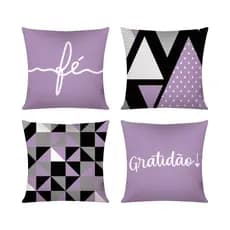 Kit c/ 04 Capas de Almofada Decorativas Modern Print 45x45 - Gratidão Lilás