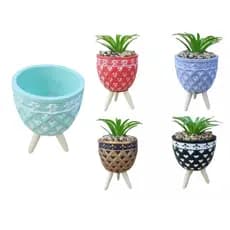 Vaso com Pés de Madeira Mini Cachepot Suculentas Cactos