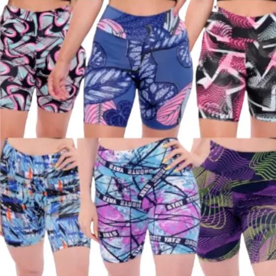 Kit 3 shorts feminino estampados suplex academia caminhada meia coxa
