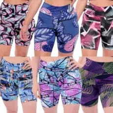 Kit 3 shorts feminino estampados suplex academia caminhada meia coxa