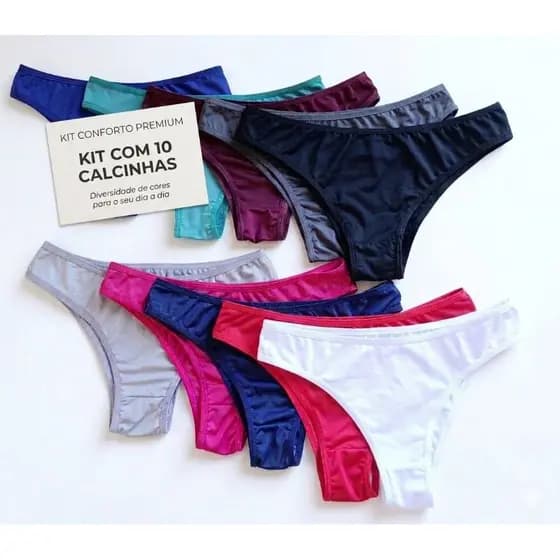 kit com 10 calcinhas femininas Premium conforto cores variadas com forro algodão