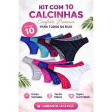 Kit com 10 calcinhas conforto femininas cintura baixa Premium com forro 100% algodão