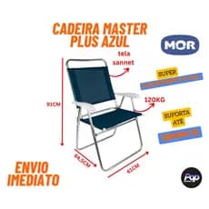 Cadeira Praia casa jardim MOR MASTER PLUS AZUL alumínio super confortável até 120kg