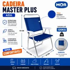 Cadeira Praia Mor Azul Estrutura Resistente Camping Pesca Eventos Praia Camping Até 120kg