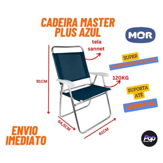 KIT com 4 Cadeira De Praia master plus azul em aluminio super resitente e nao enferruja