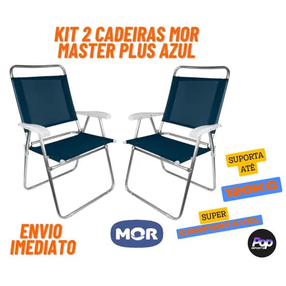 MOR cadeira de praia master plus Azul até 120kg super confortável em alumínio resistente