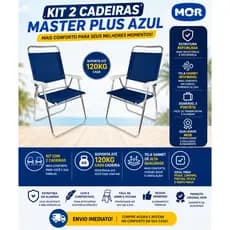 KIT JOGO COMBO 2 Cadeiras Mor Master Plus Alumínio Azul Fácil Transporte Dobrável Estrutura Resistente Camping Pesca