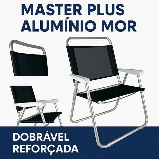 Cadeira MOR MASTER PLUS PRETO  aluminio Praia garagem lazer alumínio confortável  para até 120kg