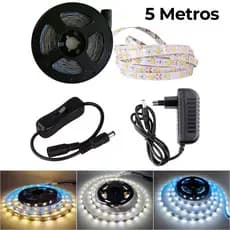 Fita LED 5 Metros + Interruptor ON/OFF + Fonte Bivolt | 300 LEDs Adesiva Branco Quente Frio Neutro