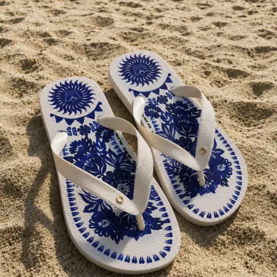 Chinelo Feminino de Dedo Estampado Azul Macio com Envio Imediato e Promoção