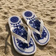 Chinelo Feminino de Dedo Estampado Azul Macio com Envio Imediato e Promoção