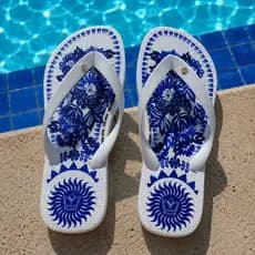 Chinelo Feminino Branco e Azul Confortável Estilo Aconchegante