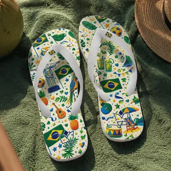 Chinelo Estampa Brasil Praia Verão Copa Caipirinha Conforto Total