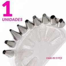 Conjunto 9 Bicos de Confeitar em Aço Inox – Kit Decoração de Bolos e Cupcakes