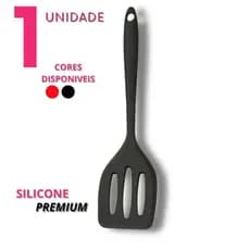 Espátula Vazada de Silicone Premium - Preto ou Vermelho, Ideal para Cozinha Doméstica e Profissional