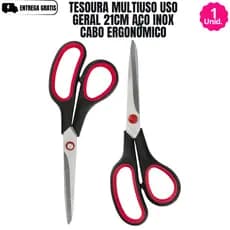 Tesoura Multiuso Uso Geral 21cm Aço Inox Cabo Ergonômico Costura Tecido Papelaria Casa