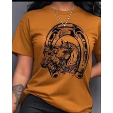 Camiseta Estampada Country Fivela Camisa Algodão Unissex Camiseta Ferradura Camiseta Cavalo