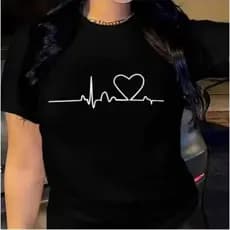 Camiseta Feminina Algodao Blusa Basica Coracao Camisa Dia A Dia Envio Imediato