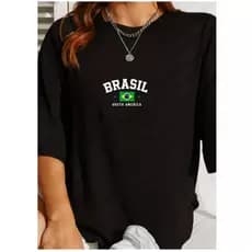 Camiseta Feminina Academia Treino Brasil 100% Algodão Casual Estampa Bandeira do Brasil Dia a Dia Leve e Confortável