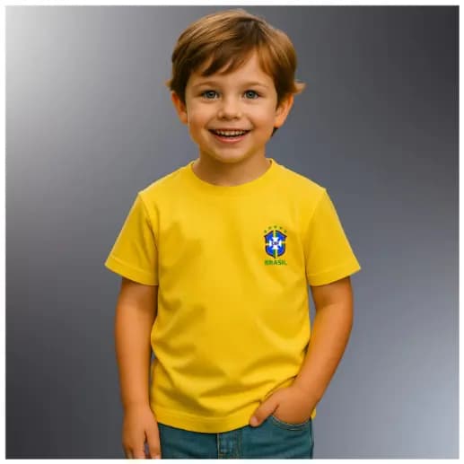 Camiseta Camisa Blusa Infantil Juvenil com Bandeira do Brasil 100% Algodão Leve e Confortável