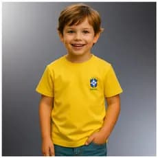 Camiseta Camisa Blusa Infantil Juvenil com Bandeira do Brasil 100% Algodão Leve e Confortável