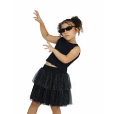 Saia de Tule com Glitter Infantil Wandinha Preta Fantasia