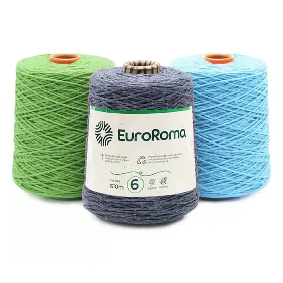 Barbante EuroRoma Nº6 600g 610m Fio para Crochê Tricô Tapetes Macio Várias Cores Linha Artesanato