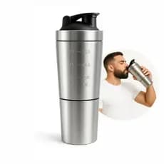 Coqueteleira Academia Shakeira Garrafa Água Whey Protein com Divisória e Misturador Aço Inox