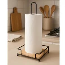 Porta Papel Toalha Metal Bambu Resistente Estável Decoração