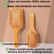 Escova de Cabelo Retangular Bambu – Desembaraça Rápido, Massageia o Couro Cabeludo e Reduz o Frizz