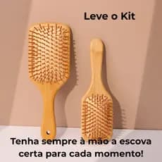Kit 2 Escovas de Cabelo  Retangular Bambu Antifrizz, Desembaraça Rápido – Grande e Pequena