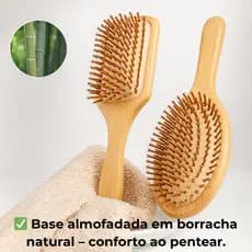 Escova de Cabelo Bambu – Desembaraça Rápido, Massageia o Couro Cabeludo e Reduz o Frizz