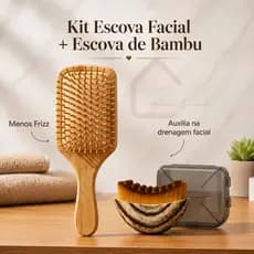 Kit Escova de Bambu Antifrizz + Escova Facial Drenagem Linfática - Menos Frizz e Massagem Facial Relaxante