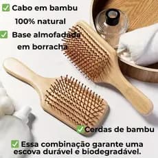 Kit 2 ou 3 Escovas de Cabelo Retangular Pequena Bambu Antifrizz, Desembaraça Rápido