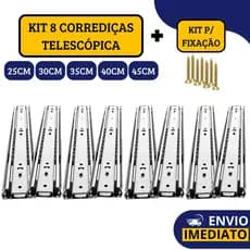 Kit 8 Corrediças Gaveta Trilho Telescópica Light COM Parafusos PARES | 25cm - 30cm - 35cm - 40cm - 45cm Melhor Preço