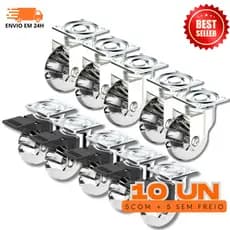 Kit 10 Rodízios Rodinhas Para Móveis 50mm Silicone Gel 5 Com Trava E 5 Sem Trava