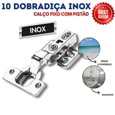 Dobradiça Inox Curva ou Reta Renna 35mm Com Amortecedor Kit 10 Unidades