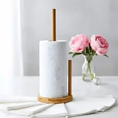 Porta Rolo Papel Toalha de Bambu 33 cm Suporte Vertical