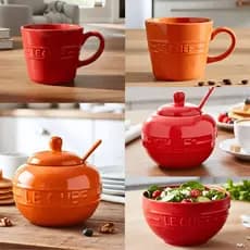 Caneca Açucareiro Bowl Vermelho Laranja Le Chef Cerâmica
