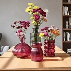 Vasos Roxo Vidro Canelado Flores Aranjo