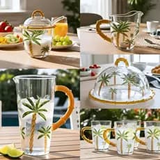 Taças Açucareiro Meleira Cremeira Caneca Jarra Queijeira Vidro Agua Vinho Palmeira Coqueiro Trancoso
