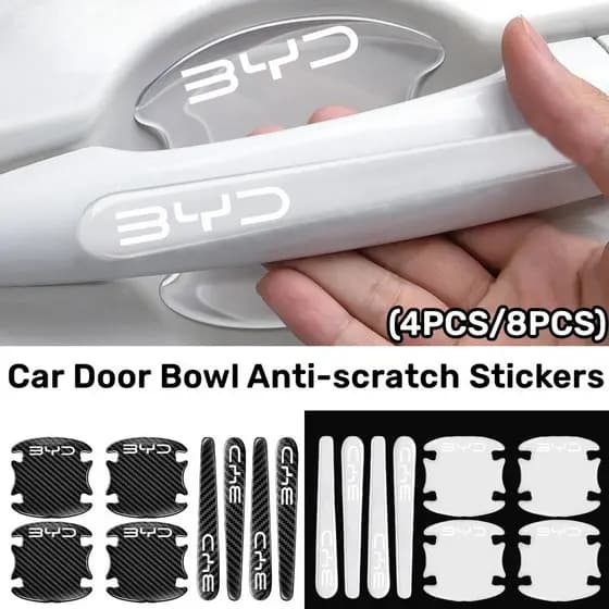 4/8 Peças Adesivos Transparentes para Portas de Carro BYD, Versão Reforçada Anti-Risco com Textura de Fibra de Carbono,