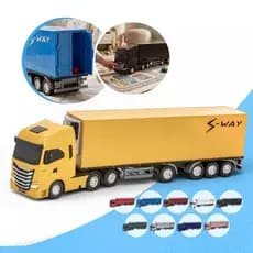 Caminhão Miniatura Iveco Carreta Bau Refrigerado S-way Coleção Brinquedo Grande Realista Cor Amarelo