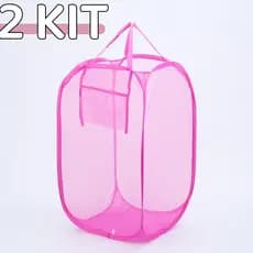 KIT 2 Cesto De Brinquedos 40x40x70cm Rosa Promoção Dobrável Para Roupas e Brinquedos Cesto
