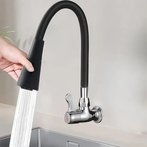 2 Unidades Parede De Cozinha Torneira Semi Curva Preto FlexíVel Duplo Bocal CôNico Promoção