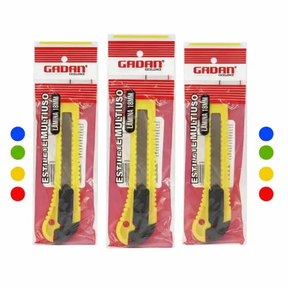 Estilete Profissional 18mm Gadan Excellence Multiuso Retrátil com Trava Manual + Lâmina Refil Corte Preciso para Papel P