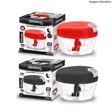 Processador de Alimentos Manual Inox para cozinha - Fácil de Usar e Limpar, Tampa Segura, 500ml